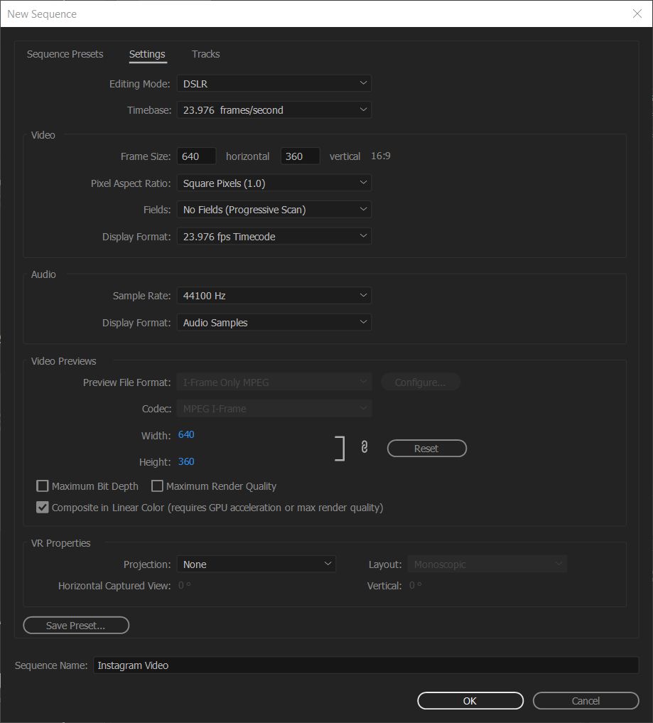 instagram video preset adobe premiere pro