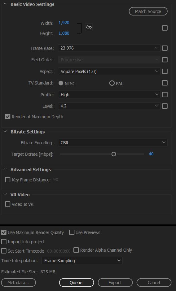 best adobe premiere export settings