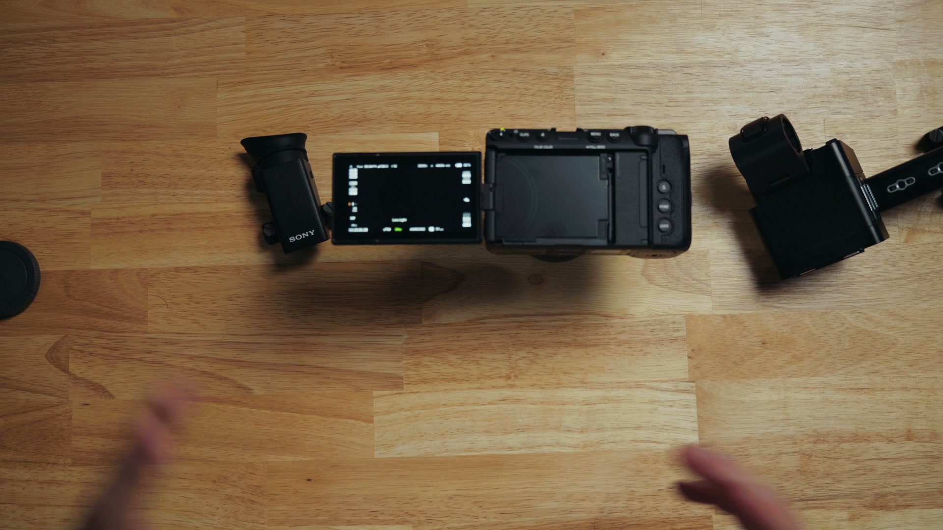 The rear 3.5 inch 16 by 9 fold out screen on the Sony FX5