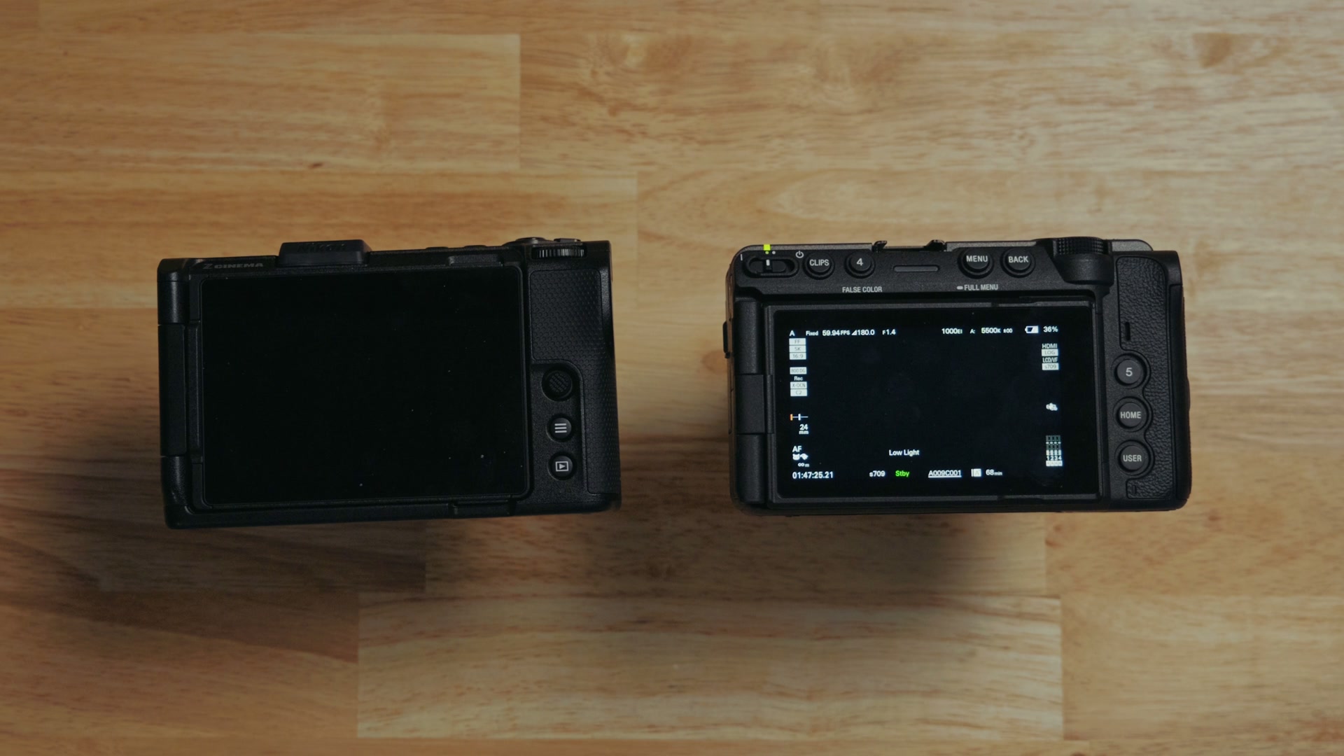 Sony FX5 screen showing 68 minutes of remaining record time on a 480GB CFexpress Type A card