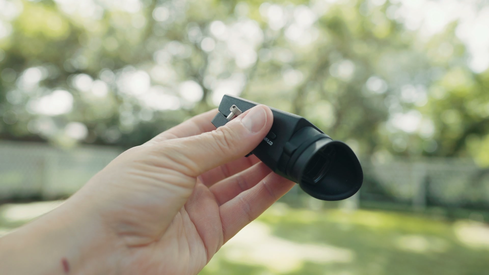 The optional detachable electronic viewfinder bolted to the top of the Sony FX5