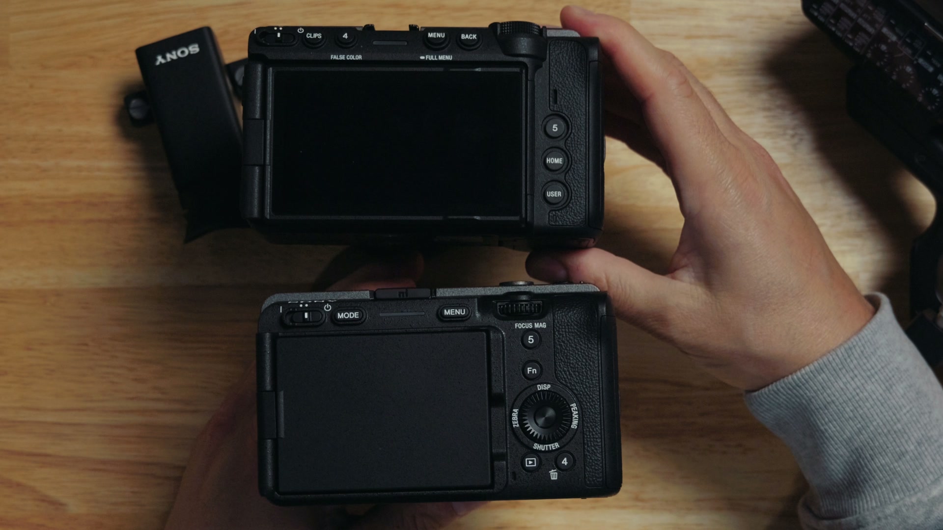 The rear button layout of the Sony FX5 with the control wheel removed