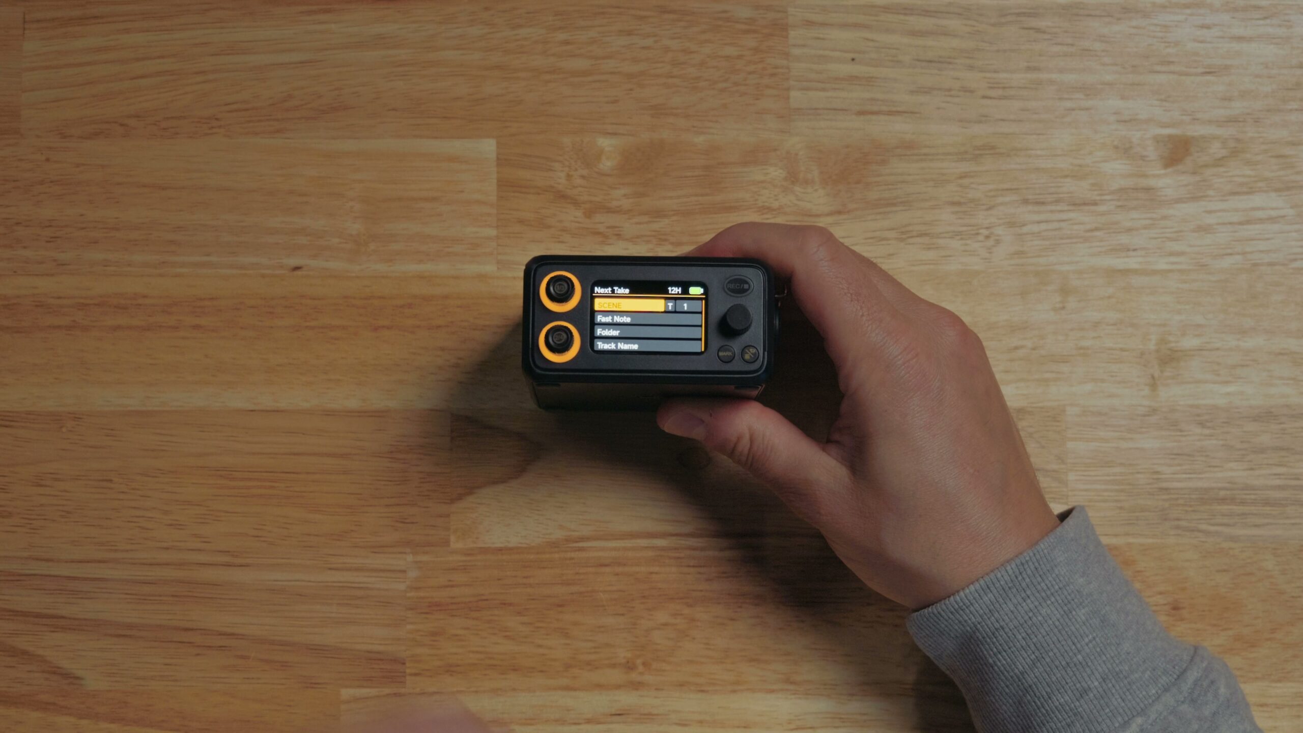 The Deity PR4 color OLED touchscreen showing its recording interface