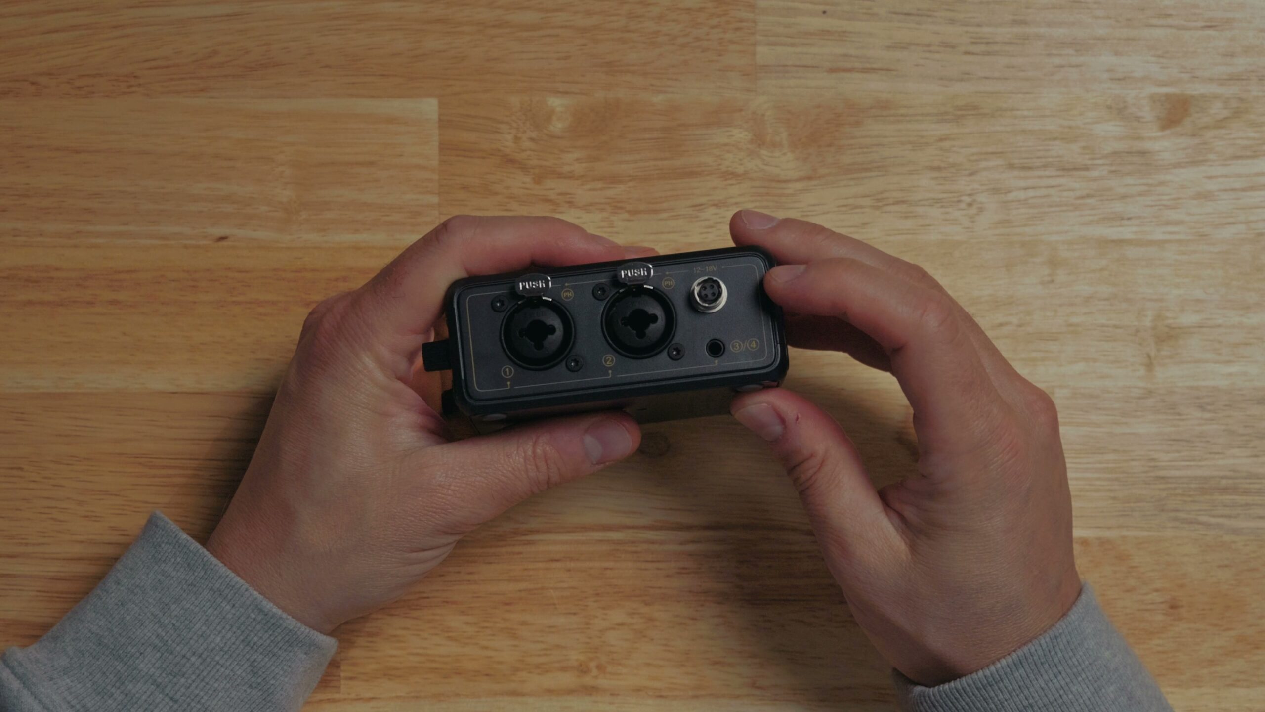 The four-pin locking power input port on the Deity PR4