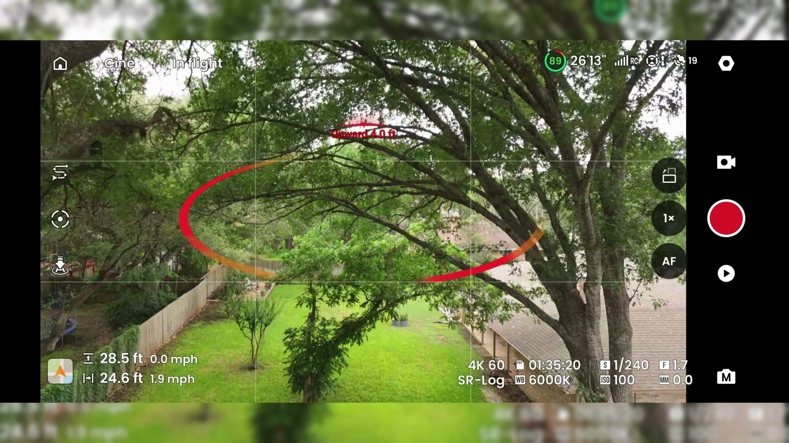 Drone app showing red obstacle avoidance warning lines near an obstacle
