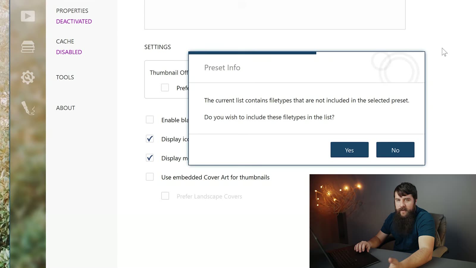 The IcarosConfig window showing thumbnailing set to DEACTIVATED before it is switched on