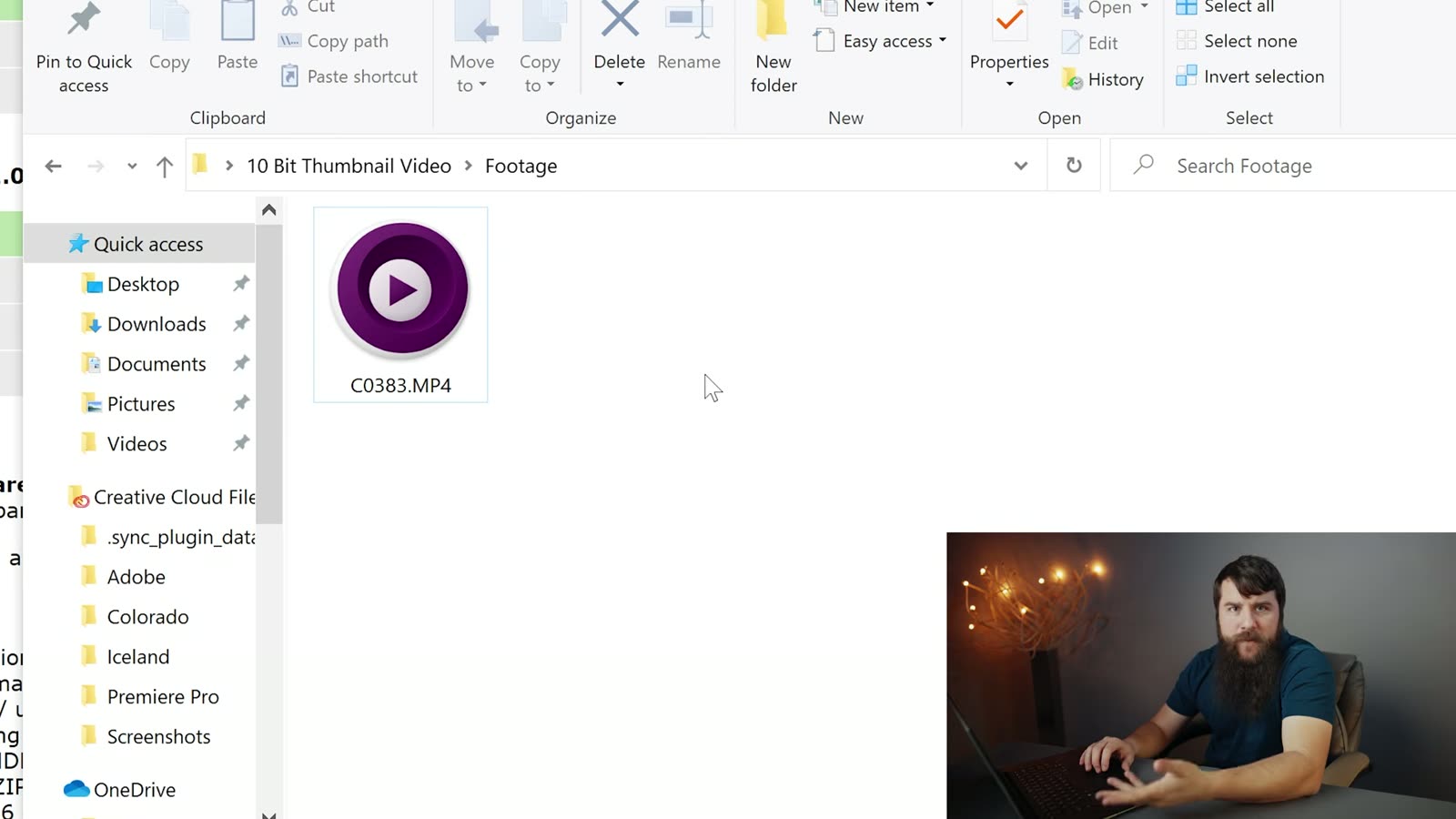 A 10-bit MP4 in Windows Explorer now showing the purple mpv icon after being associated with the player