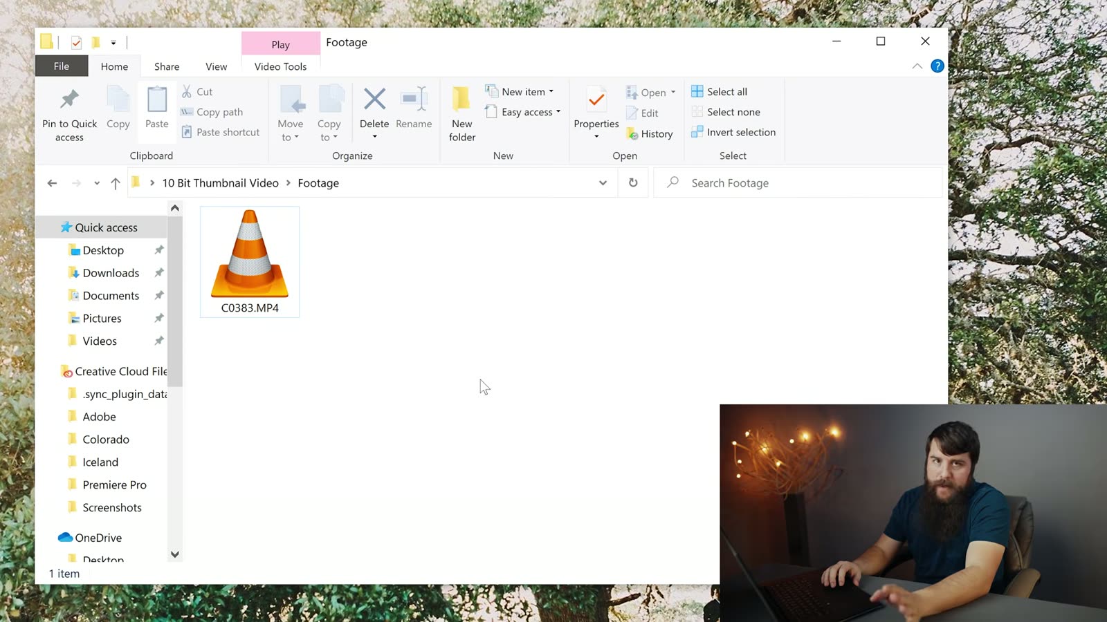 A Windows folder of 10-bit clips showing only VLC traffic cone icons instead of preview thumbnails