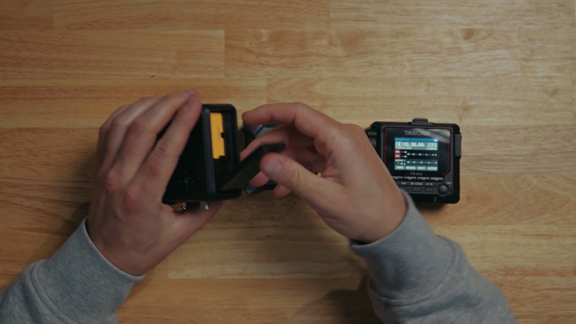 The full size SD card slot on the side of the Deity PR-4 audio recorder