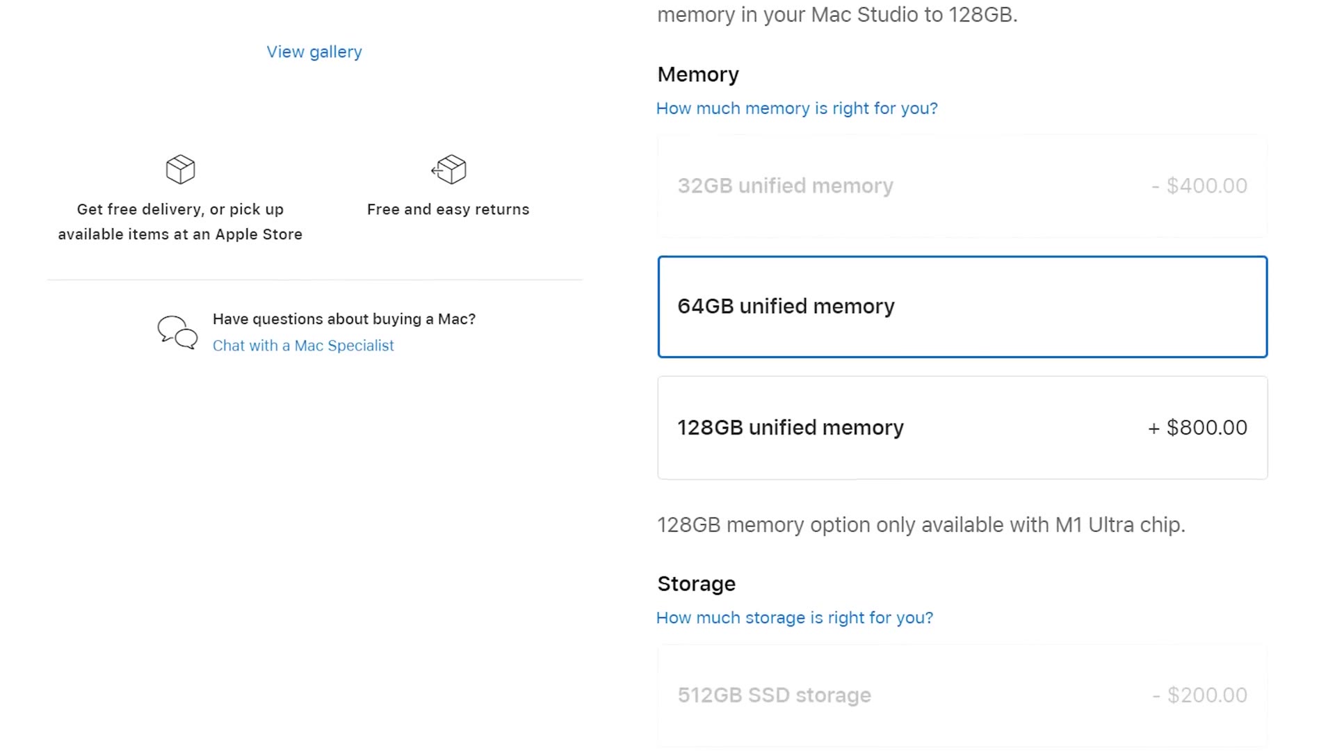 64GB versus 128GB unified memory options