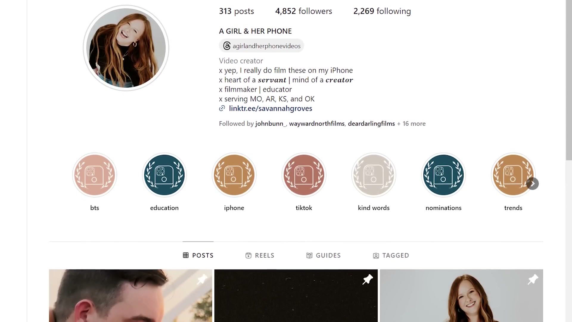 The Instagram profile of A Girl And Her Phone, a wedding videographer who films entirely on iPhone