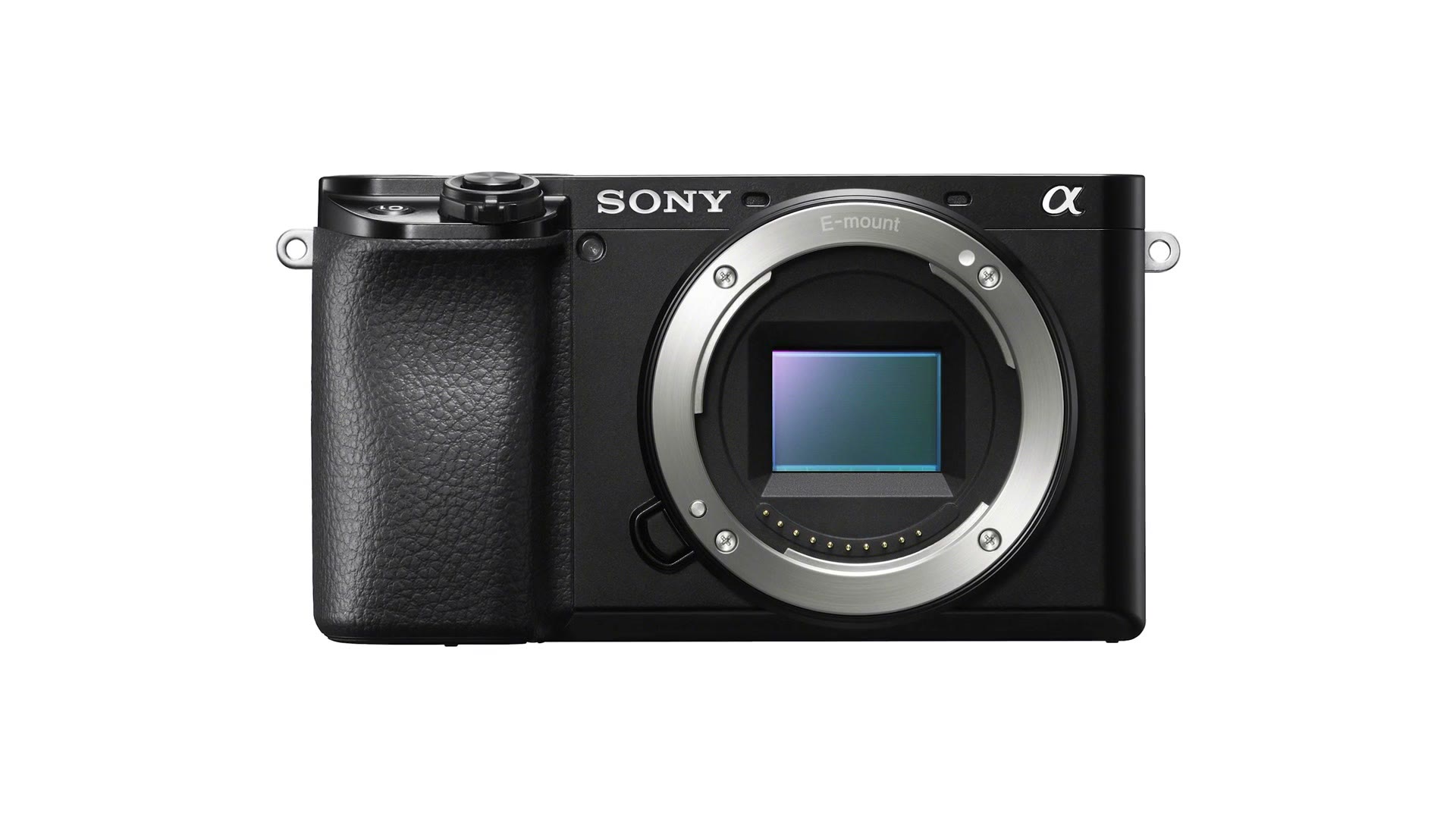 Sony a6100 camera body front view with no lens attached