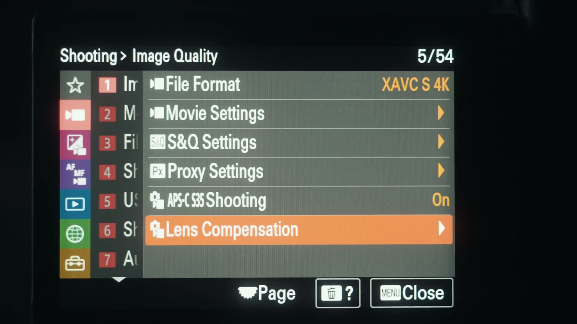 a7 IV image quality menu