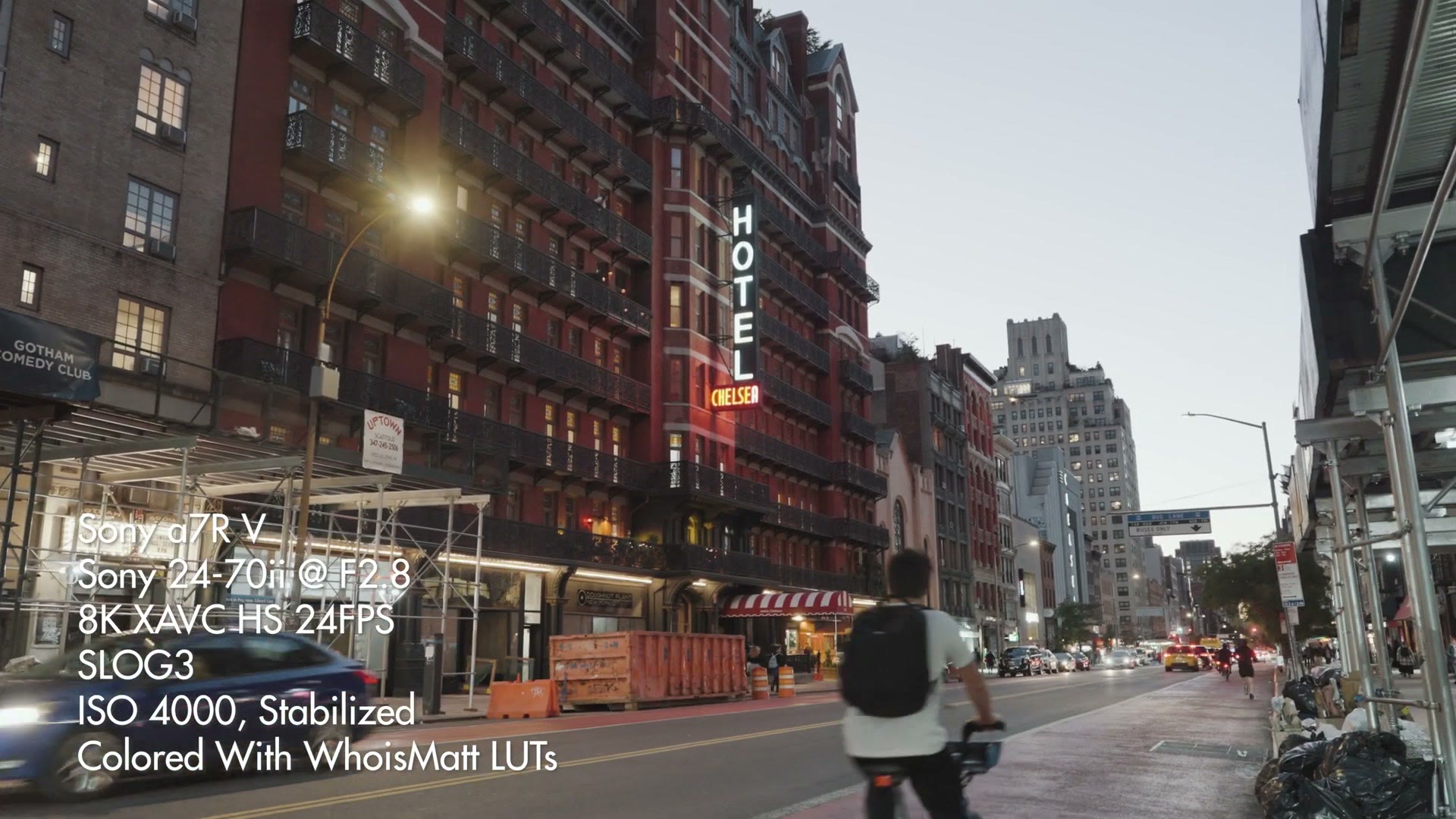 The same 8K walking shot with the overlay noting the footage has been stabilized