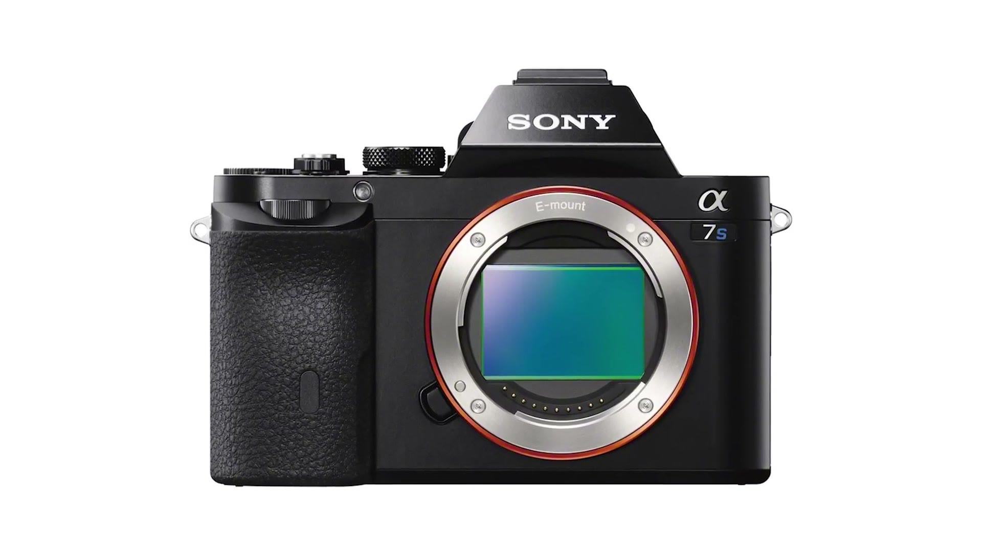 A product shot of the original Sony a7S body from the front, showing the E-mount and the alpha 7s badge