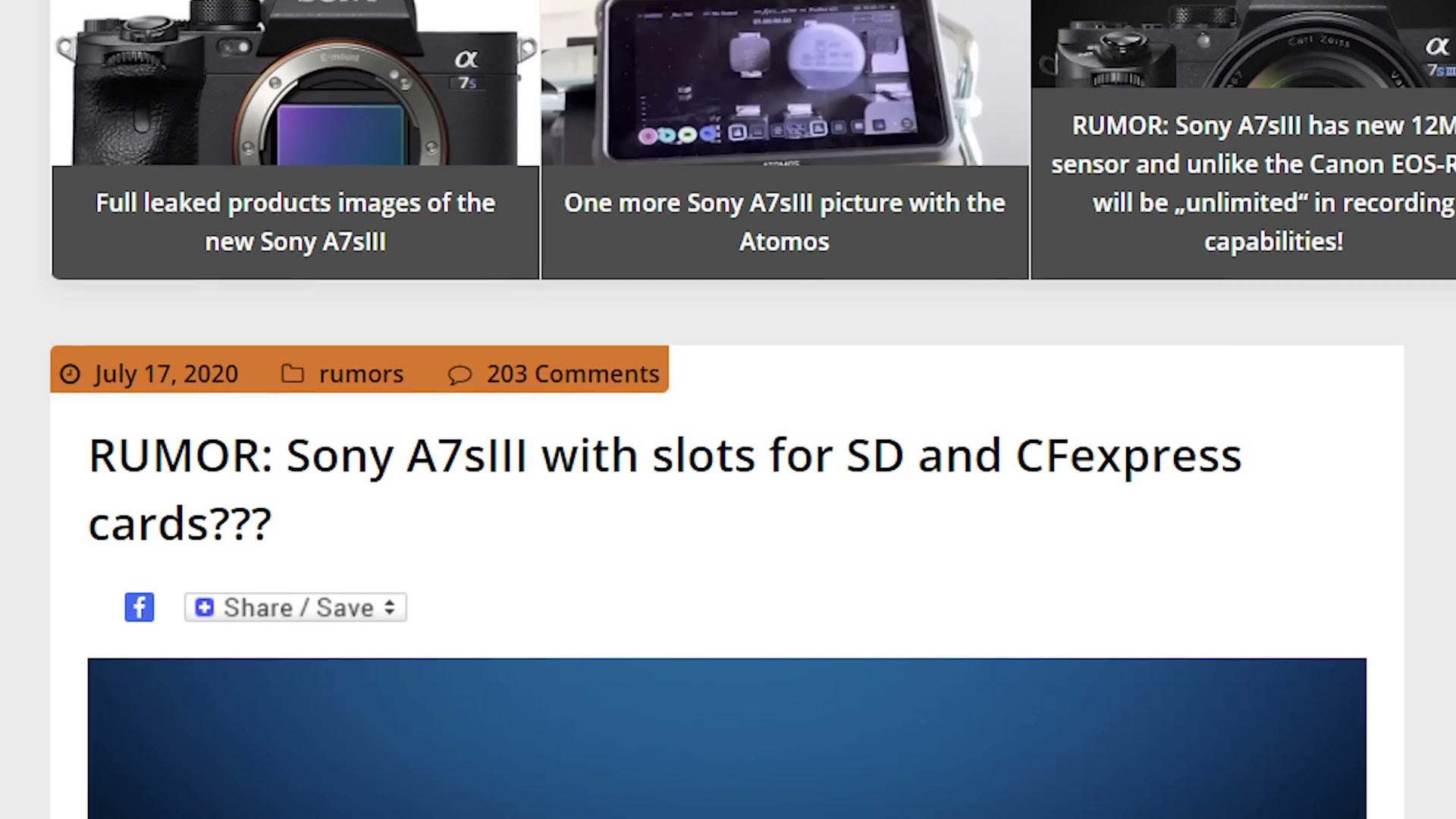 A camera rumor site article headlined RUMOR: Sony A7sIII with slots for SD and CFexpress cards???