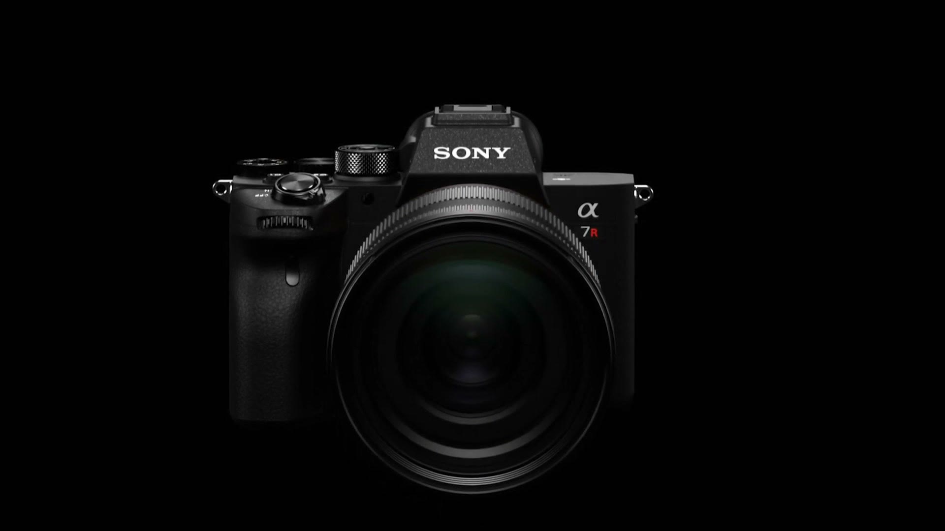 Sony a7R IV product render on a black background class=