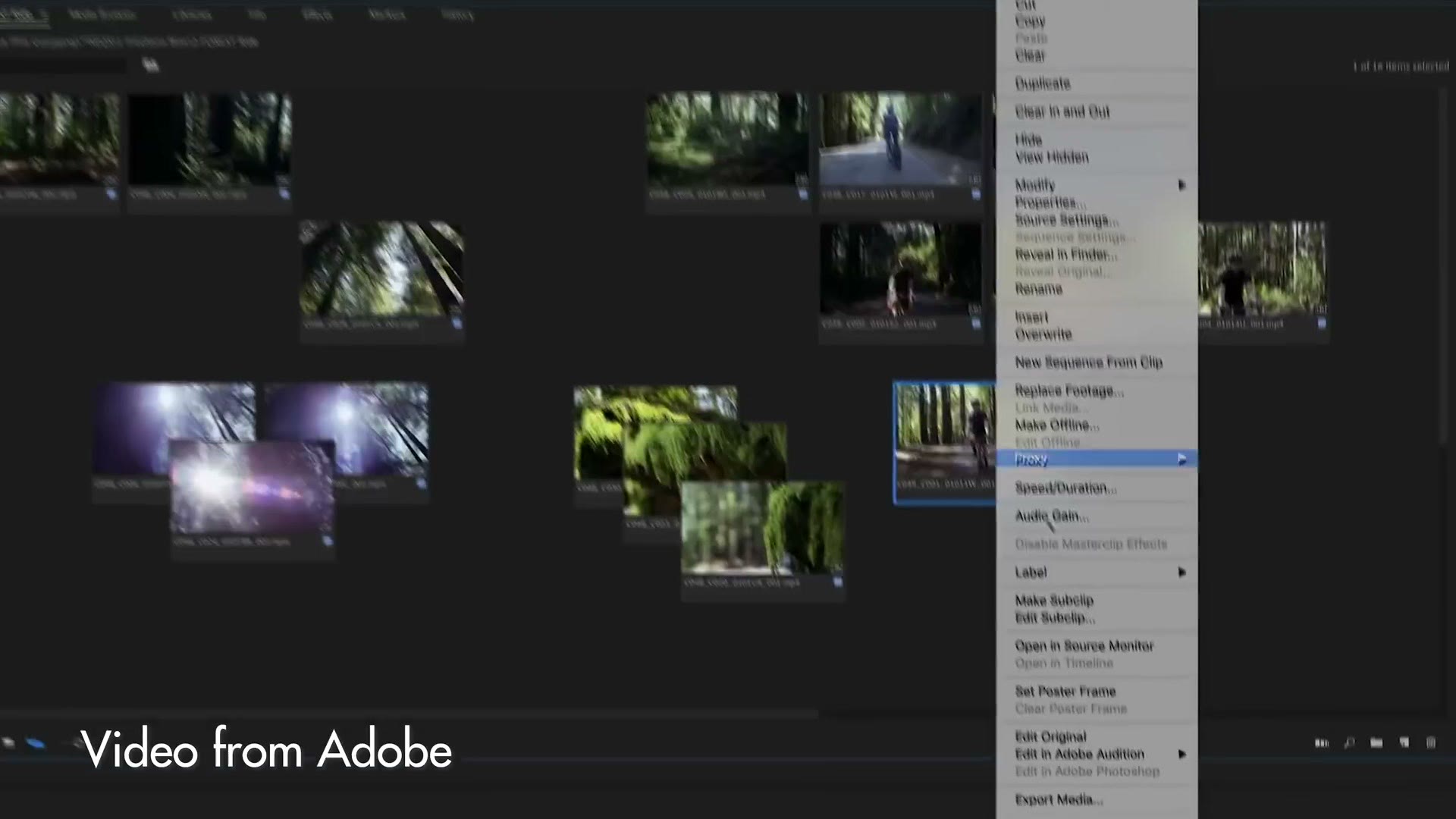 Premiere Pro's Freeform Project Panel with clips laid out as thumbnails like a storyboard rather than a list