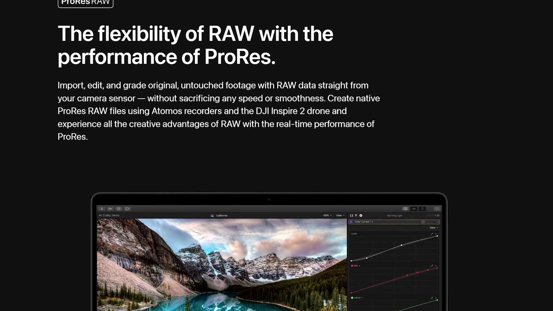 Apple's ProRes RAW page describing the format and naming Atomos recorders
