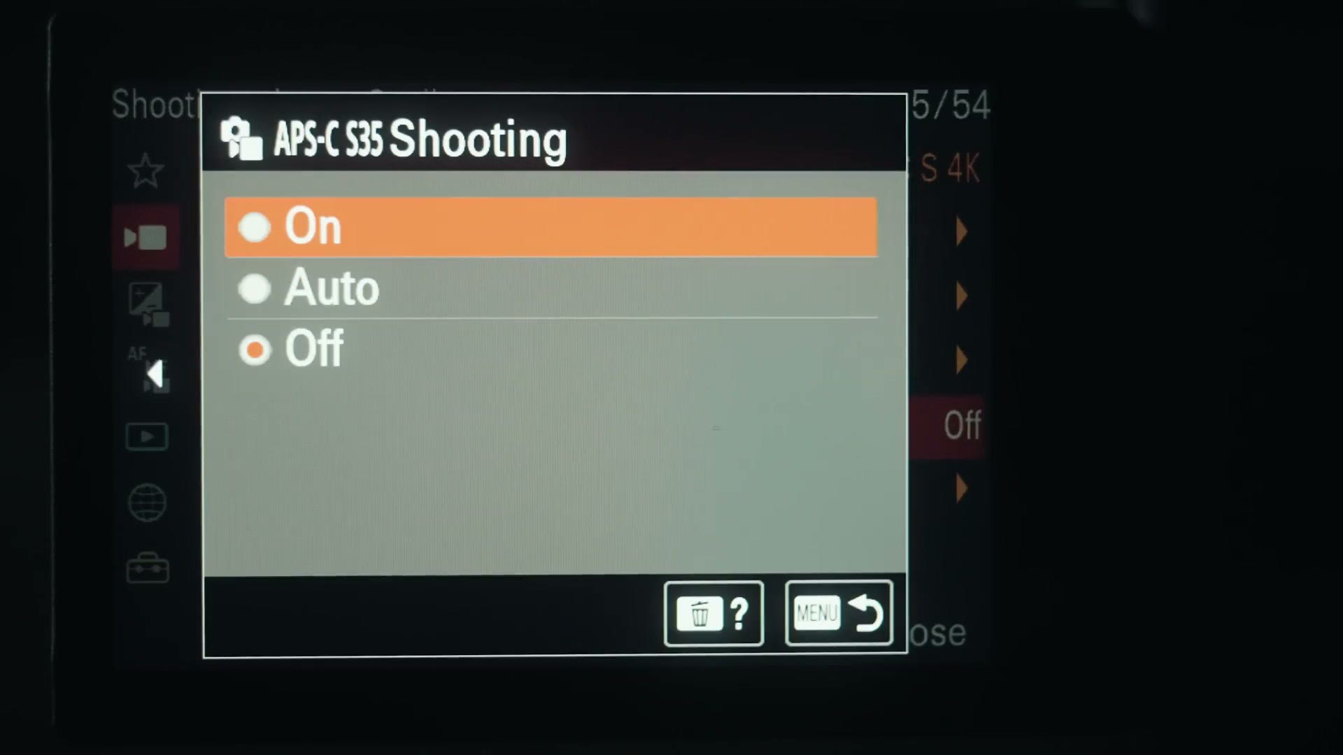 APS-C S35 shooting menu option