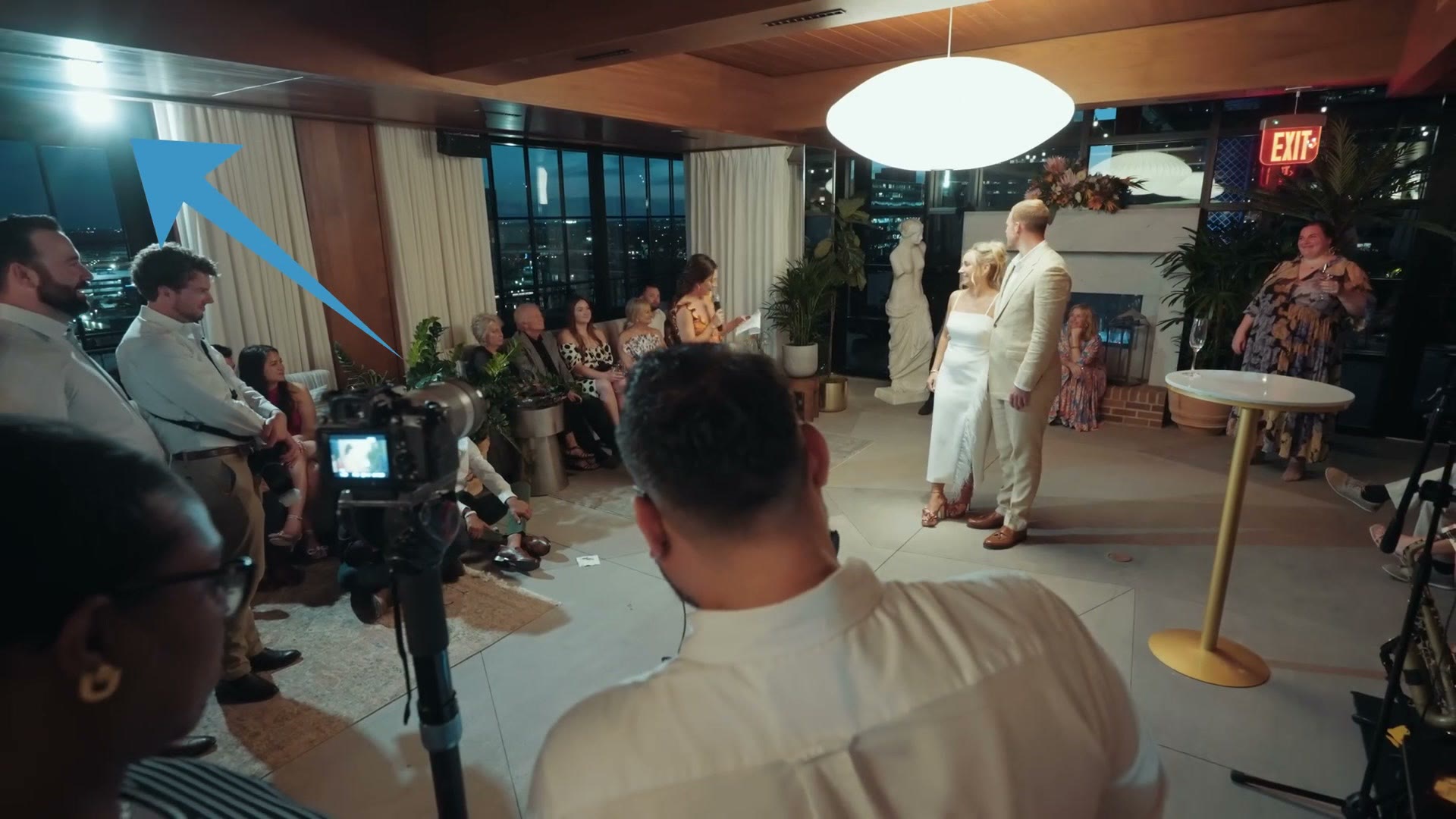 Wedding reception being filmed with the MC Pro lighting the scene