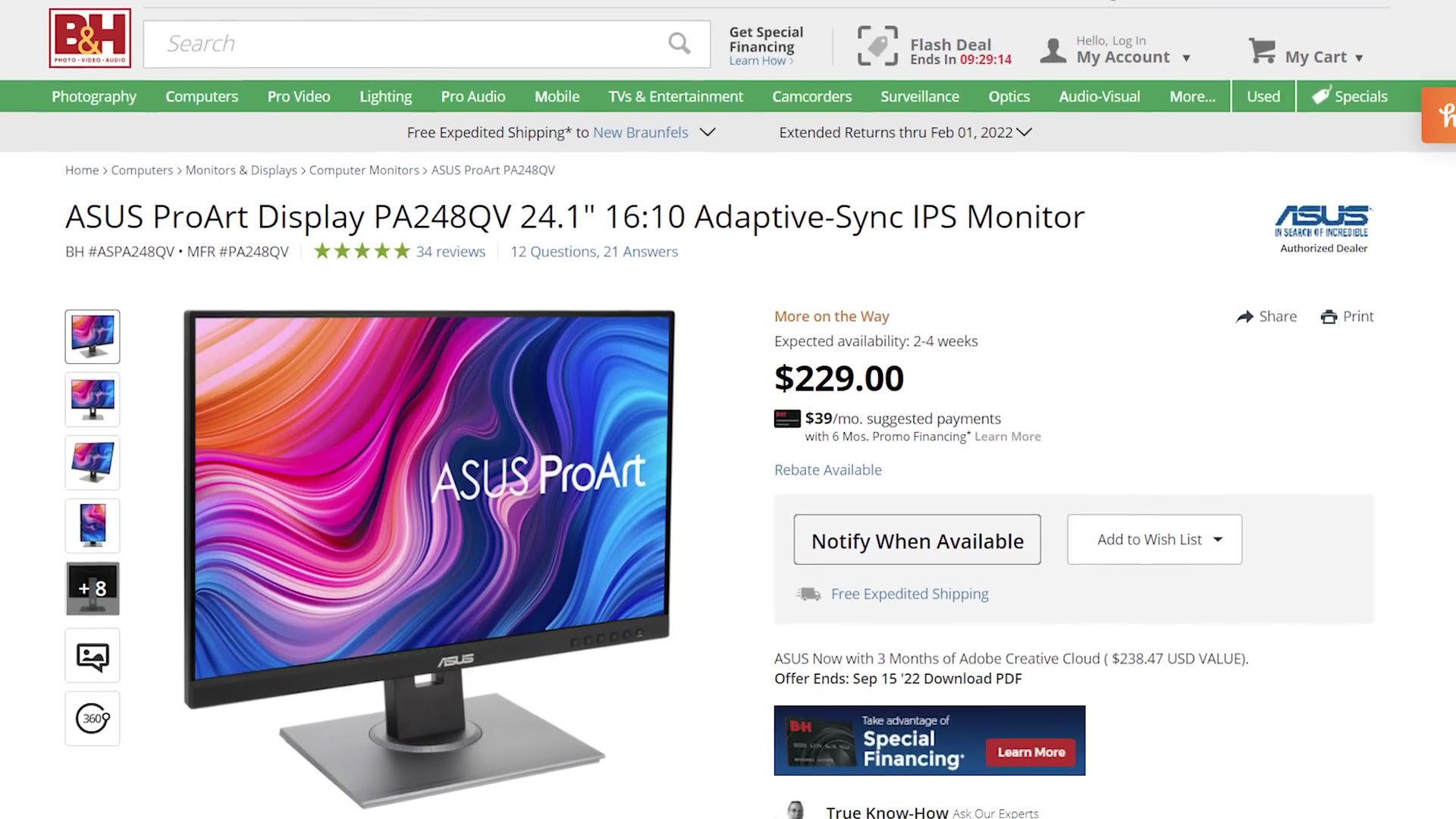 Asus ProArt PA248QV monitor listing