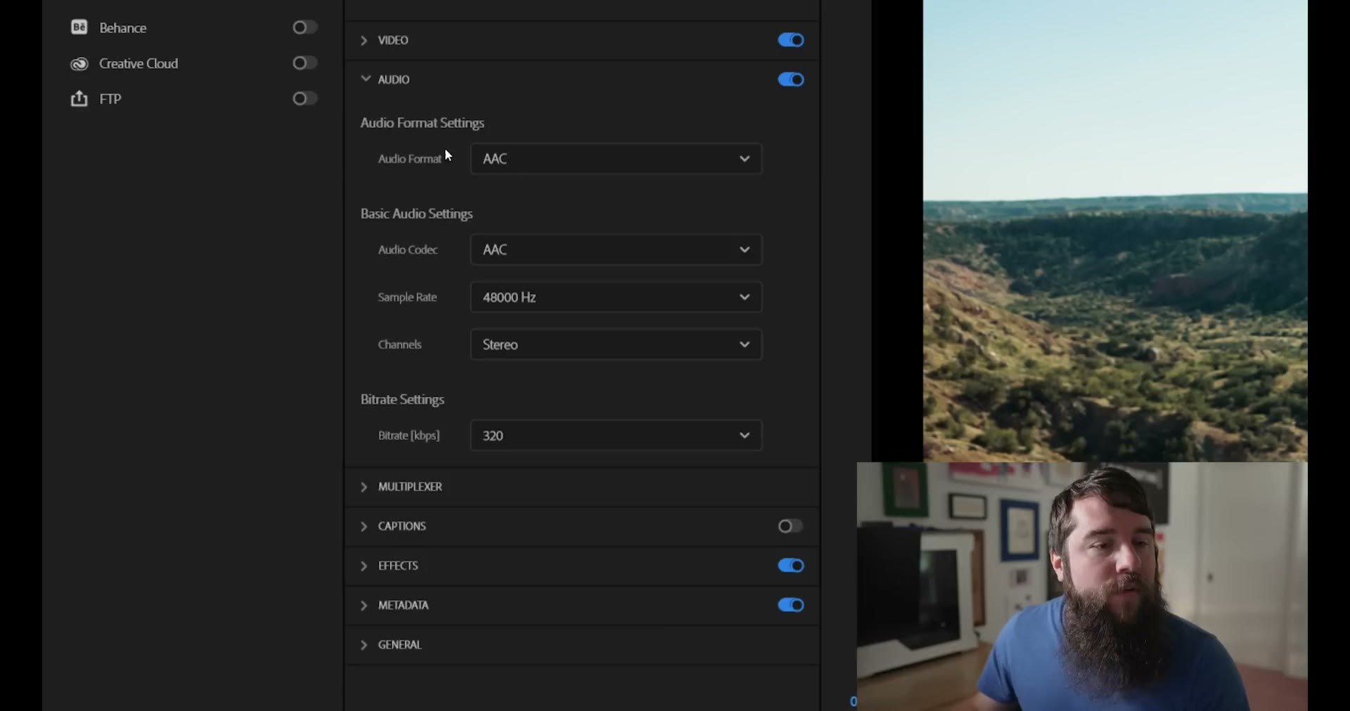 Audio settings with AAC selected