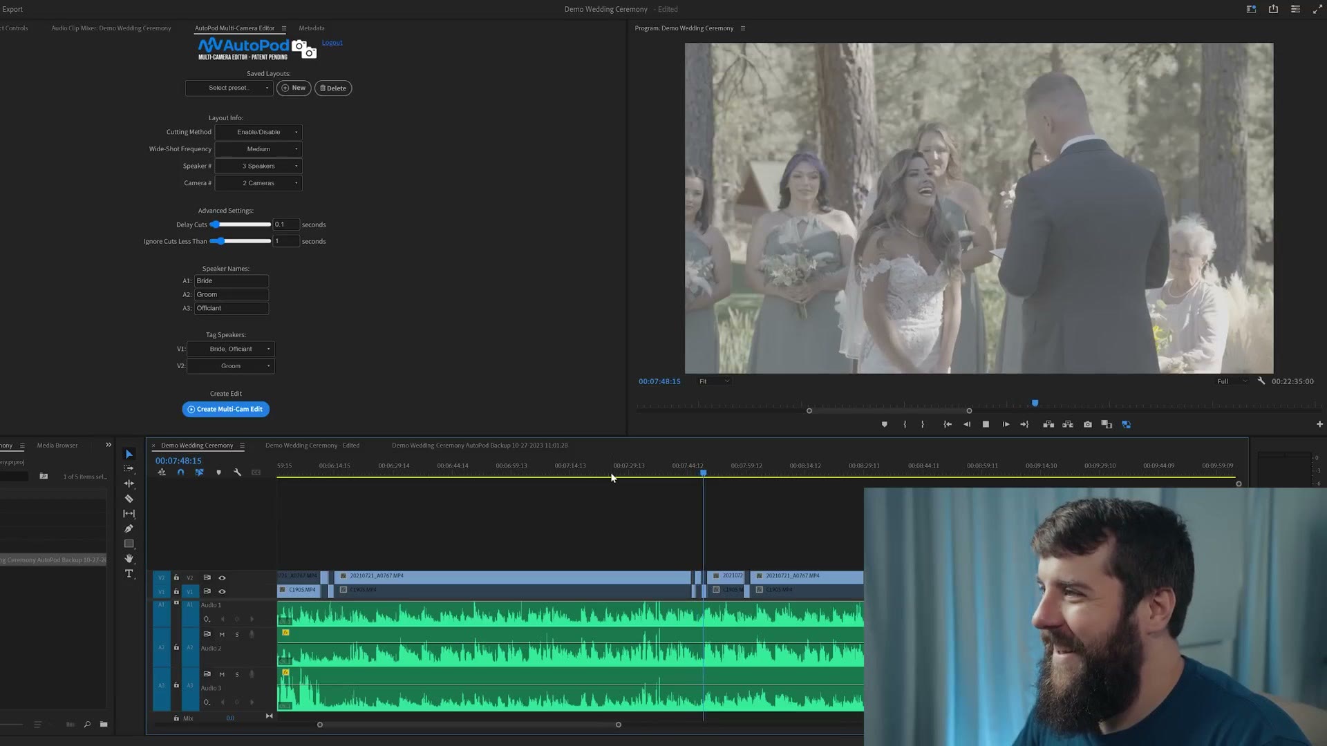 A section of the timeline near the end of the ceremony showing many rapid cuts back and forth