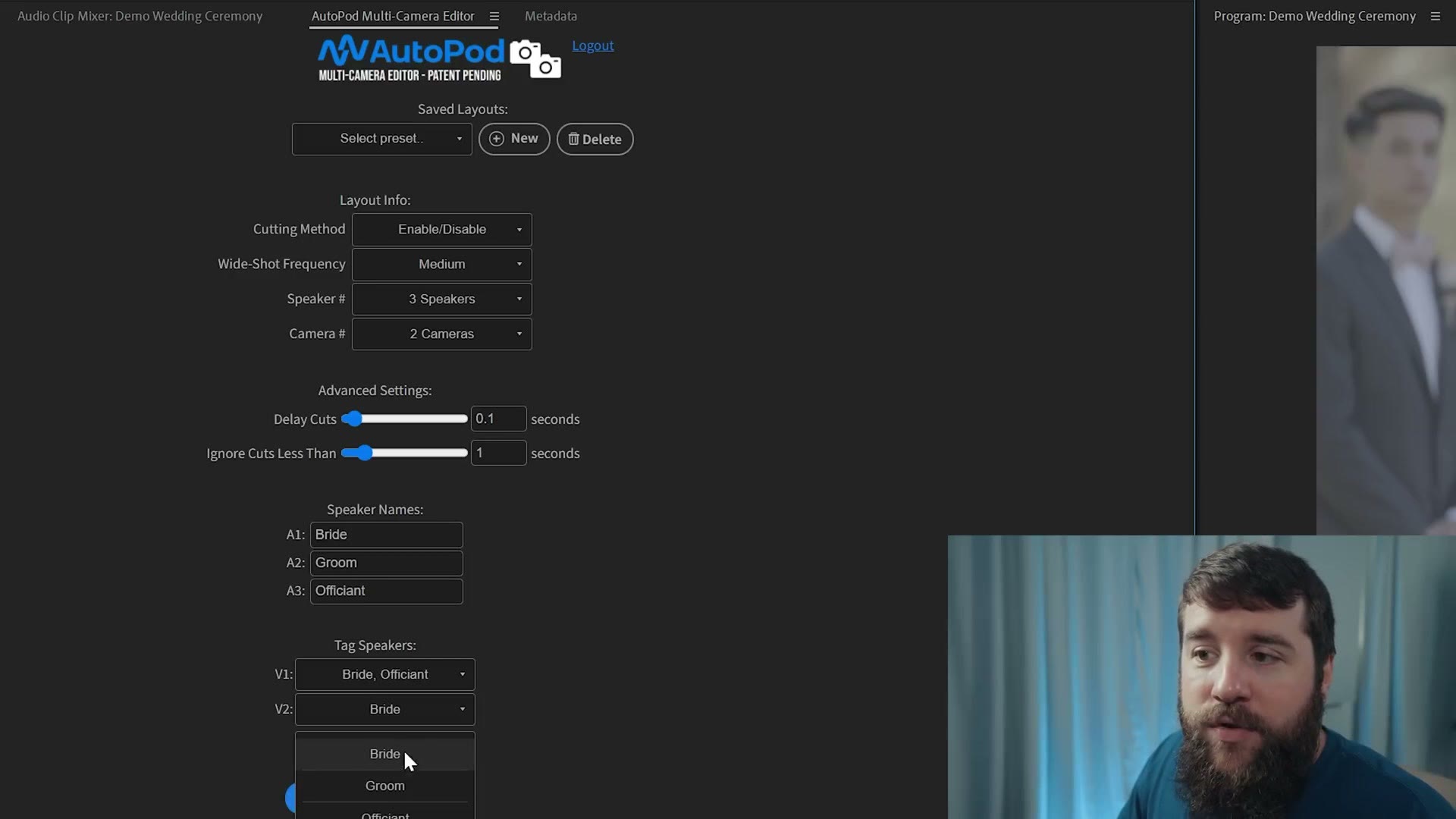 The Tag Speakers section of AutoPod assigning multiple speakers to a single video track