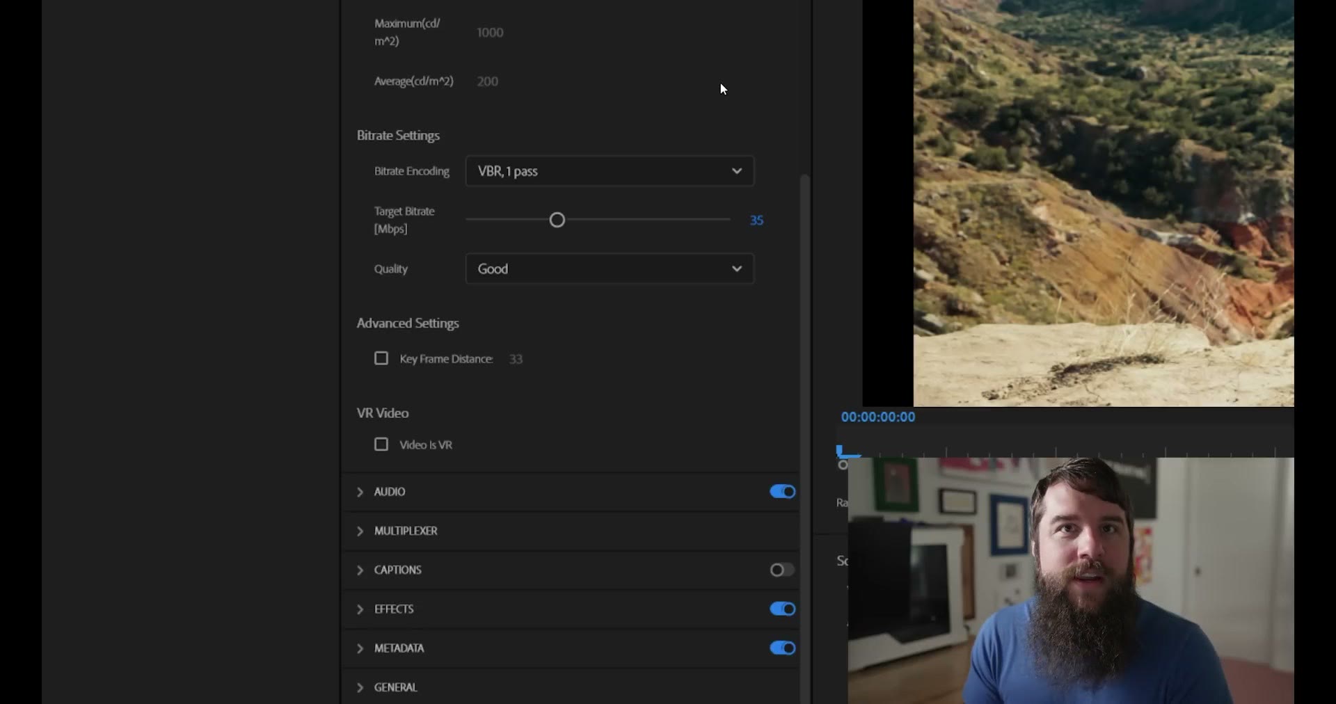 Bitrate encoding dropdown showing CBR and VBR options