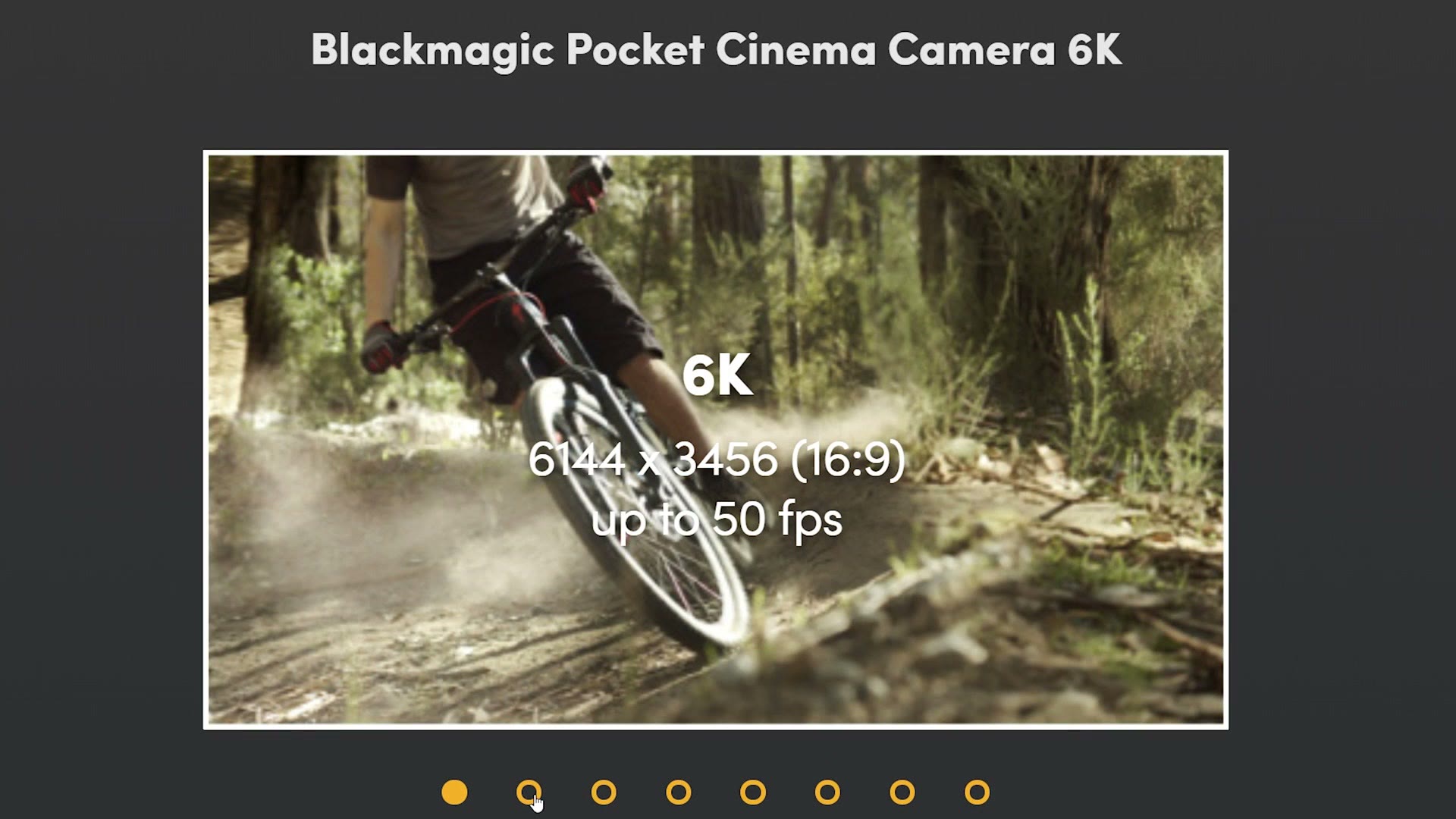 Blackmagic spec slide reading 6K, 6144 x 3456 (16:9), up to 50 fps