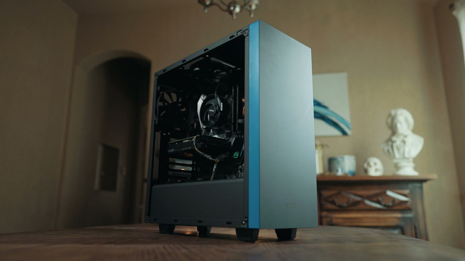 A budget video editing PC standing on a table