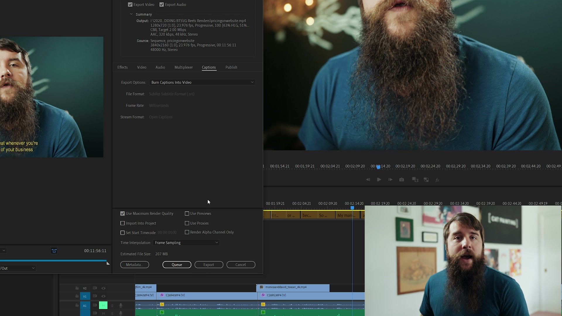 Burn captions into video export option