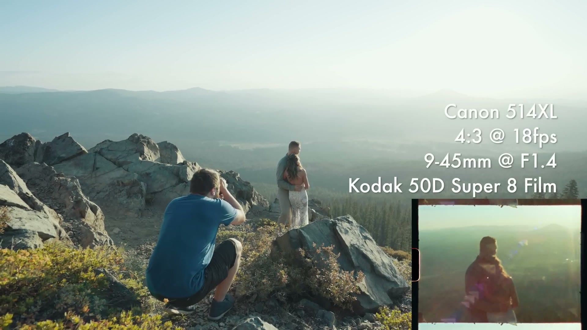 Super 8 footage of the couple shot on a Canon 514XL with Kodak 50D film