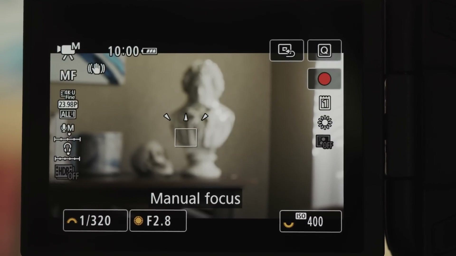 The Canon R5 screen reading a 10 minute countdown after the camera had been switched off to cool