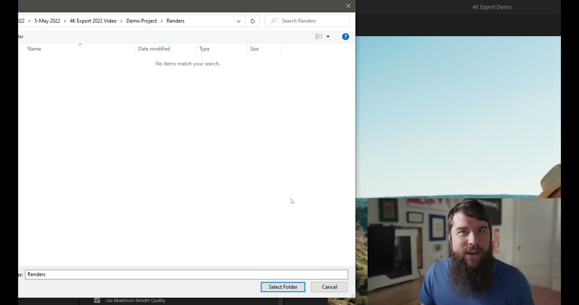 Choosing where to save the exported 4K file