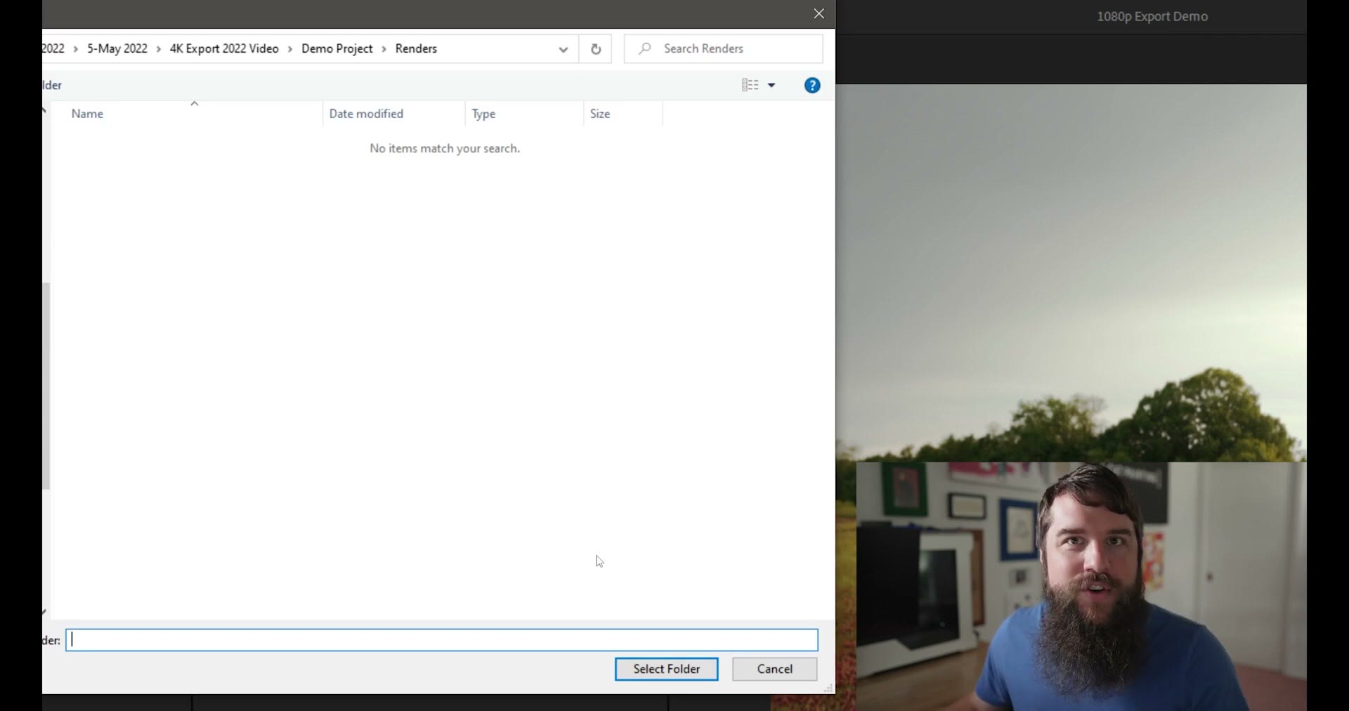 Choosing a save location for the exported file