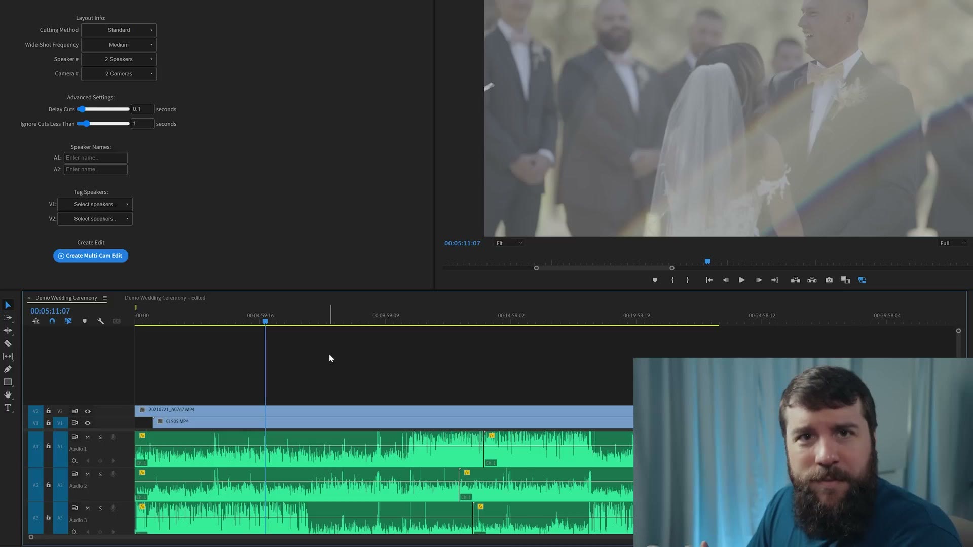 Clips being trimmed so that every track starts at frame zero at the head of the timeline