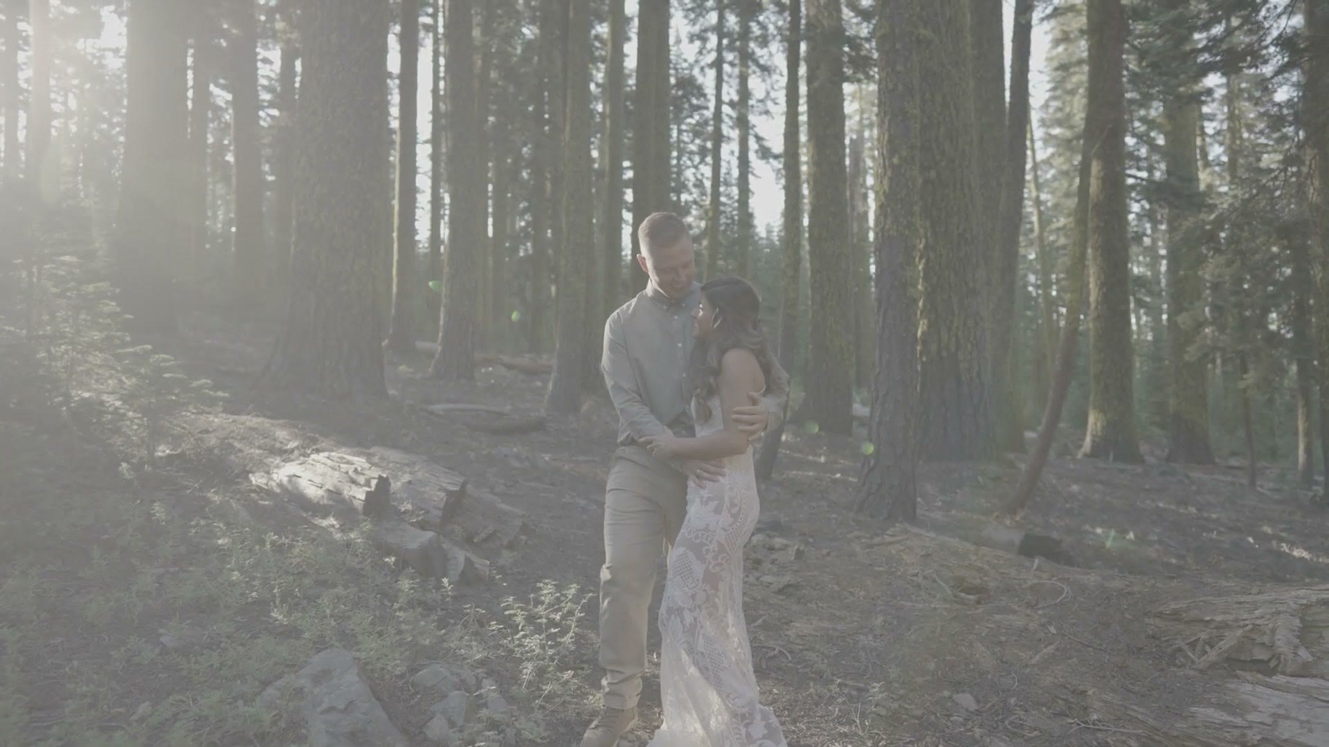Flat gray S-Log3 wedding footage of a couple in a forest, straight out of a Sony a7S III