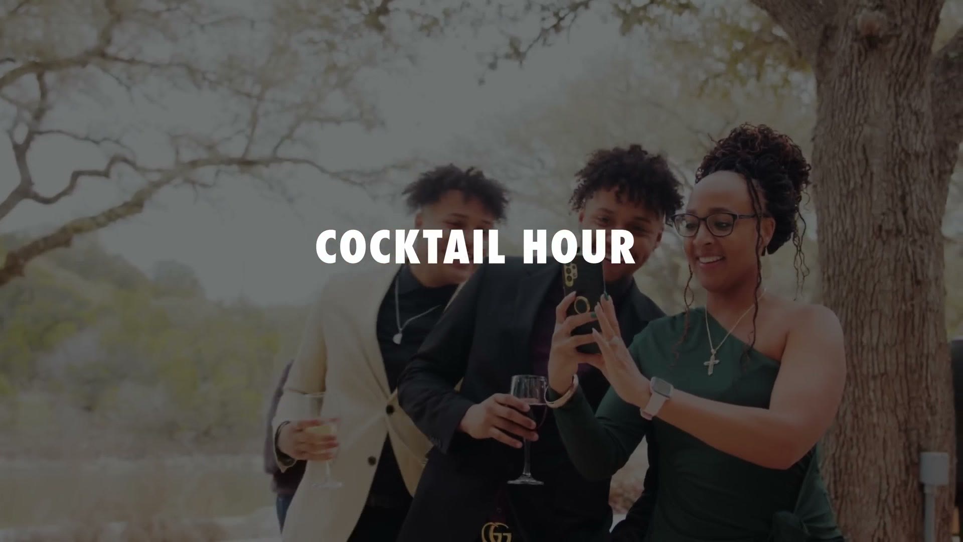 On screen title card reading Cocktail Hour