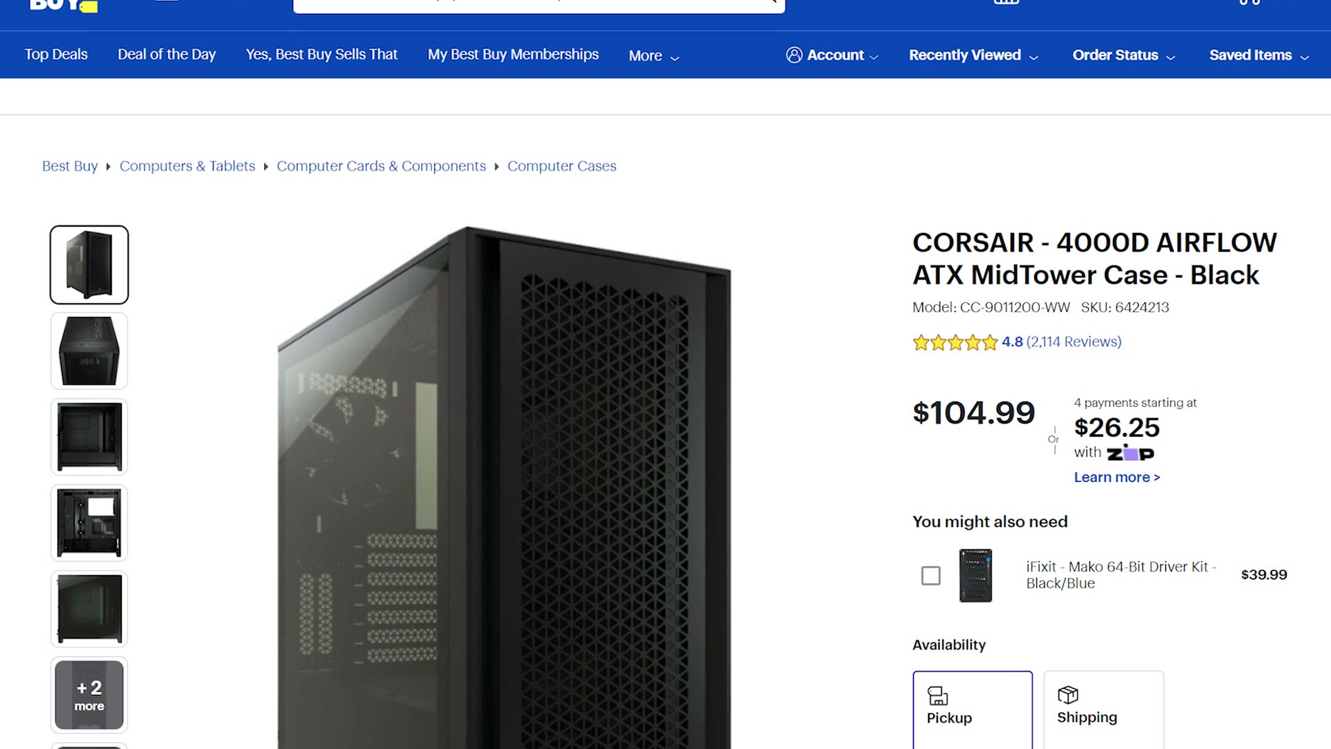 Corsair 4000D Airflow ATX mid tower case listing