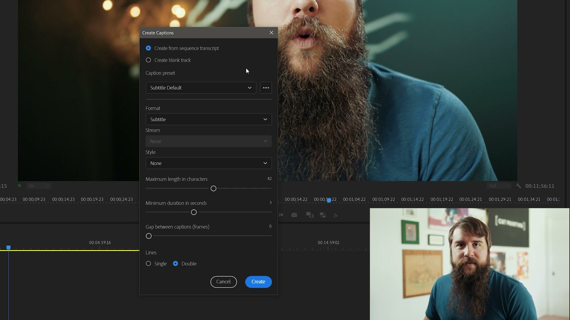 Create Captions dialog
