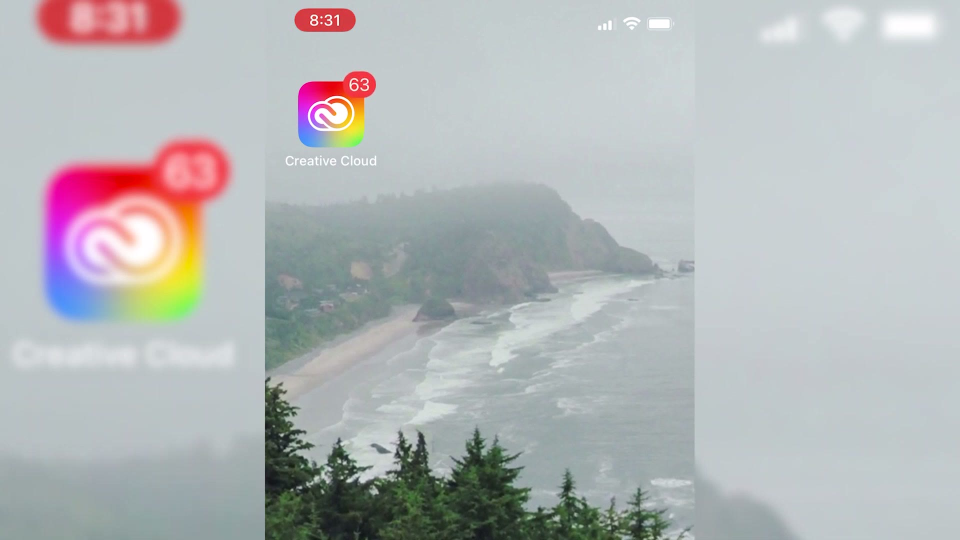 A phone screen showing an Adobe Creative Cloud notification