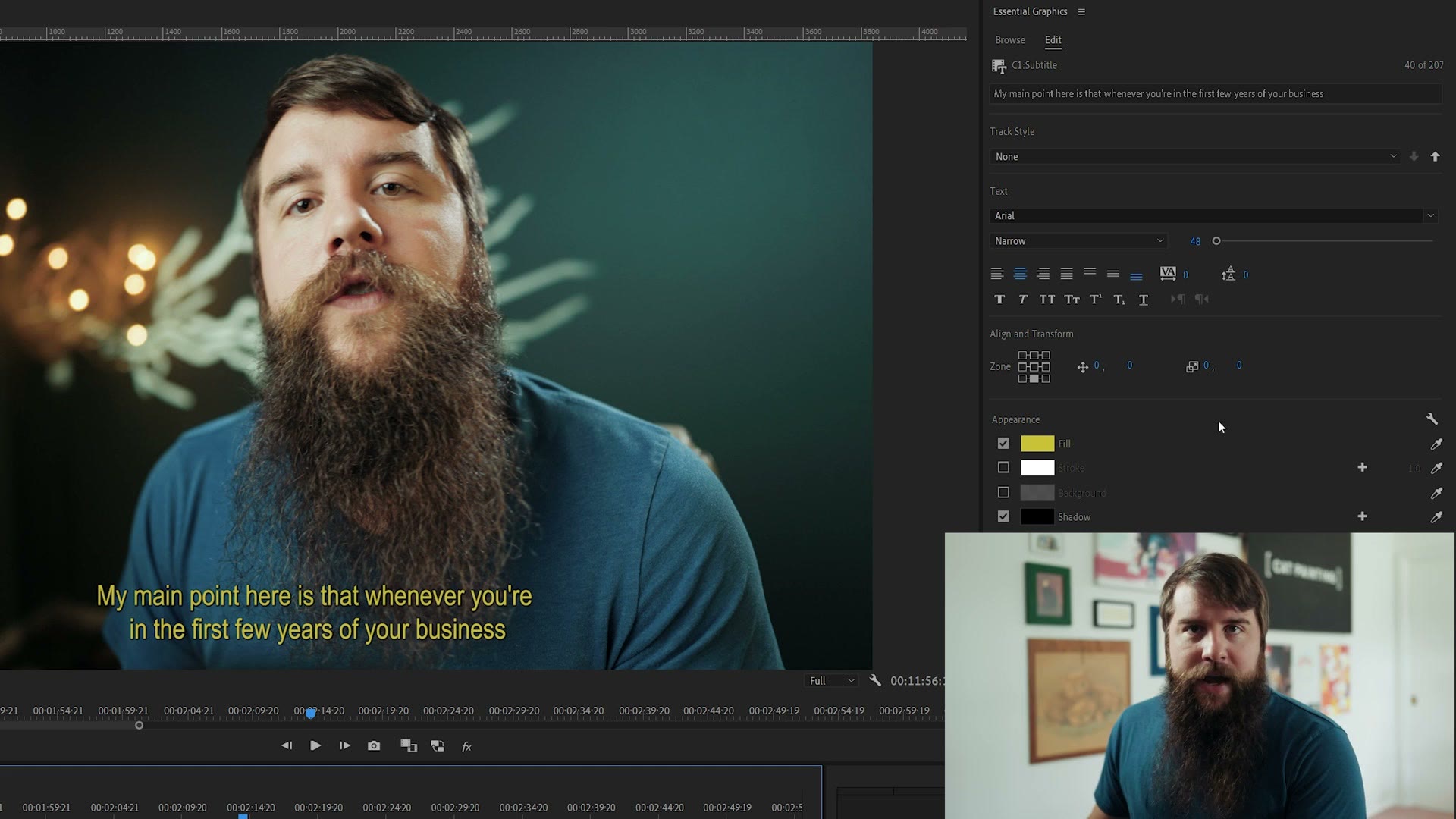 Customized yellow captions in the program monitor