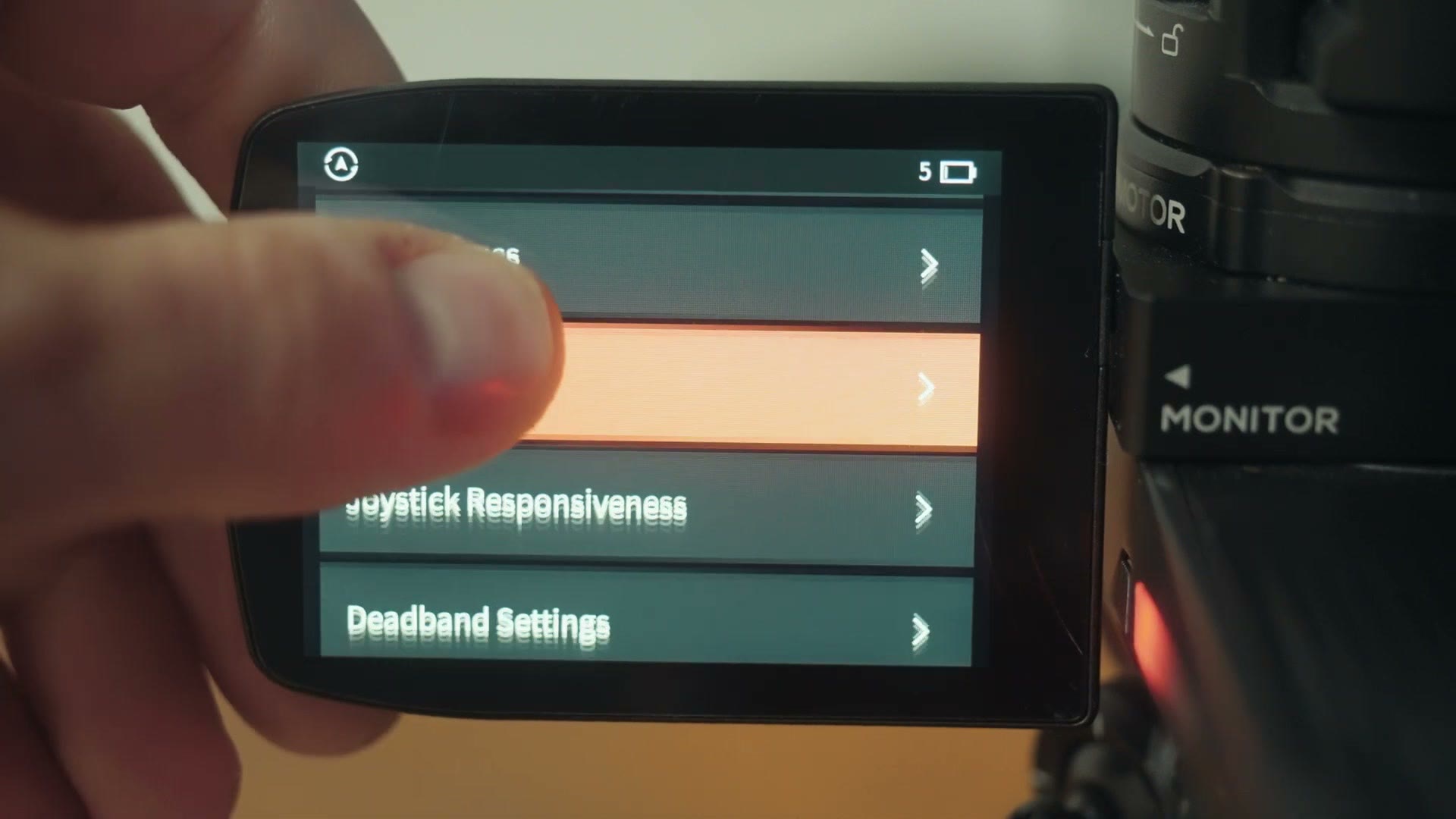 Gimbal menu with deadband settings highlighted