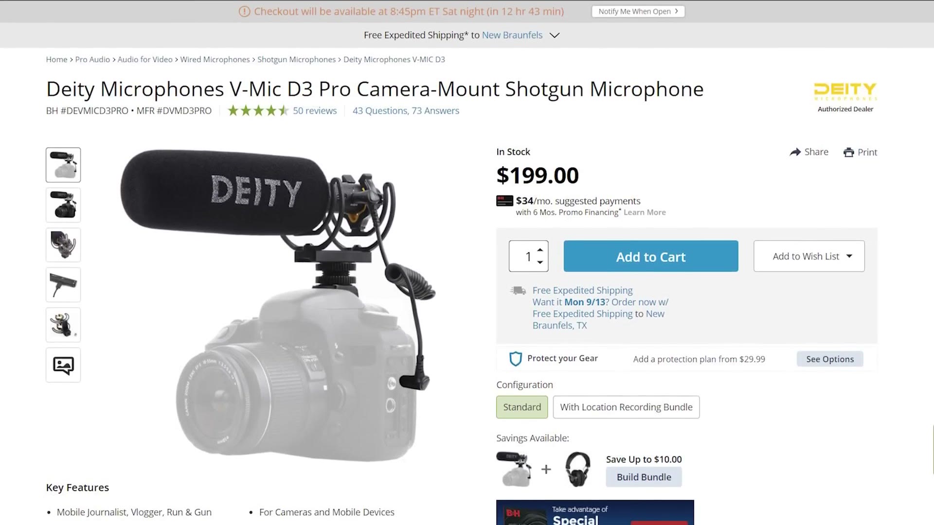 Deity V-Mic D3 Pro listing at 199 dollars