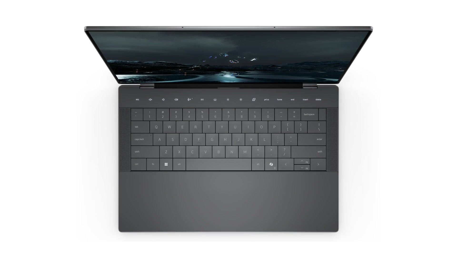 Overhead view of the Dell Precision 5680 keyboard and chassis