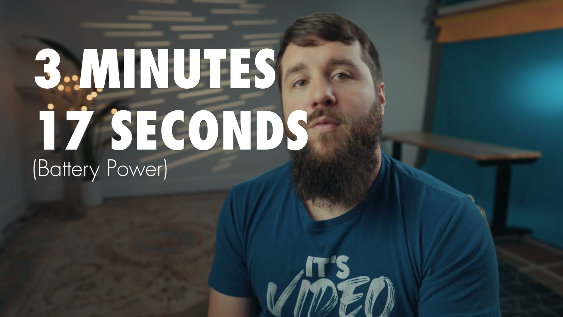 On screen graphic reading 3 minutes 17 seconds on battery power