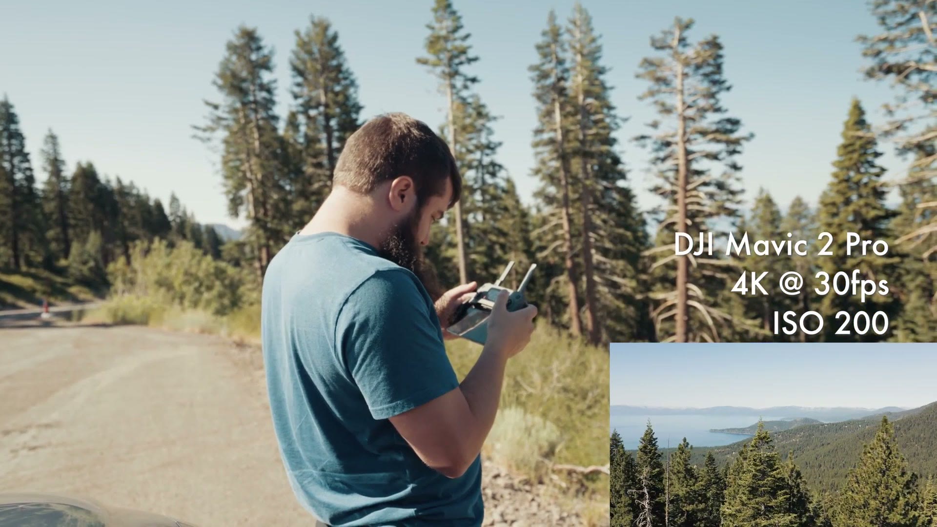 Matt Johnson flying a DJI Mavic 2 Pro drone on a mountain road