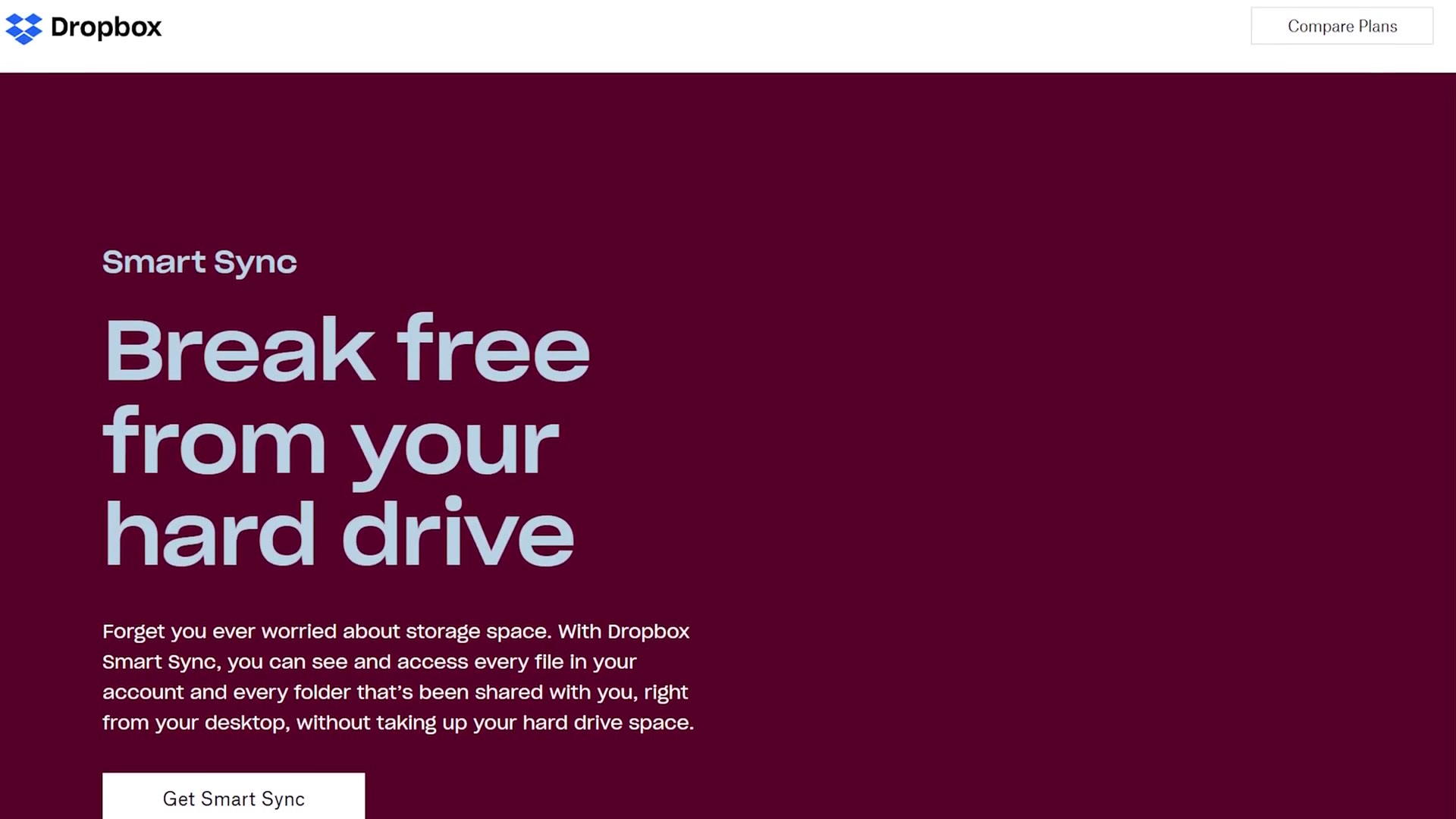 Dropbox Smart Sync page
